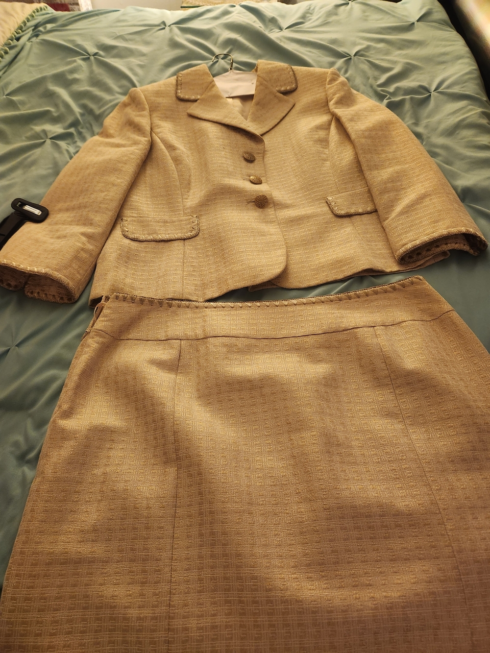 Classic Women's Two-Piece Skirt Suit in Beige
